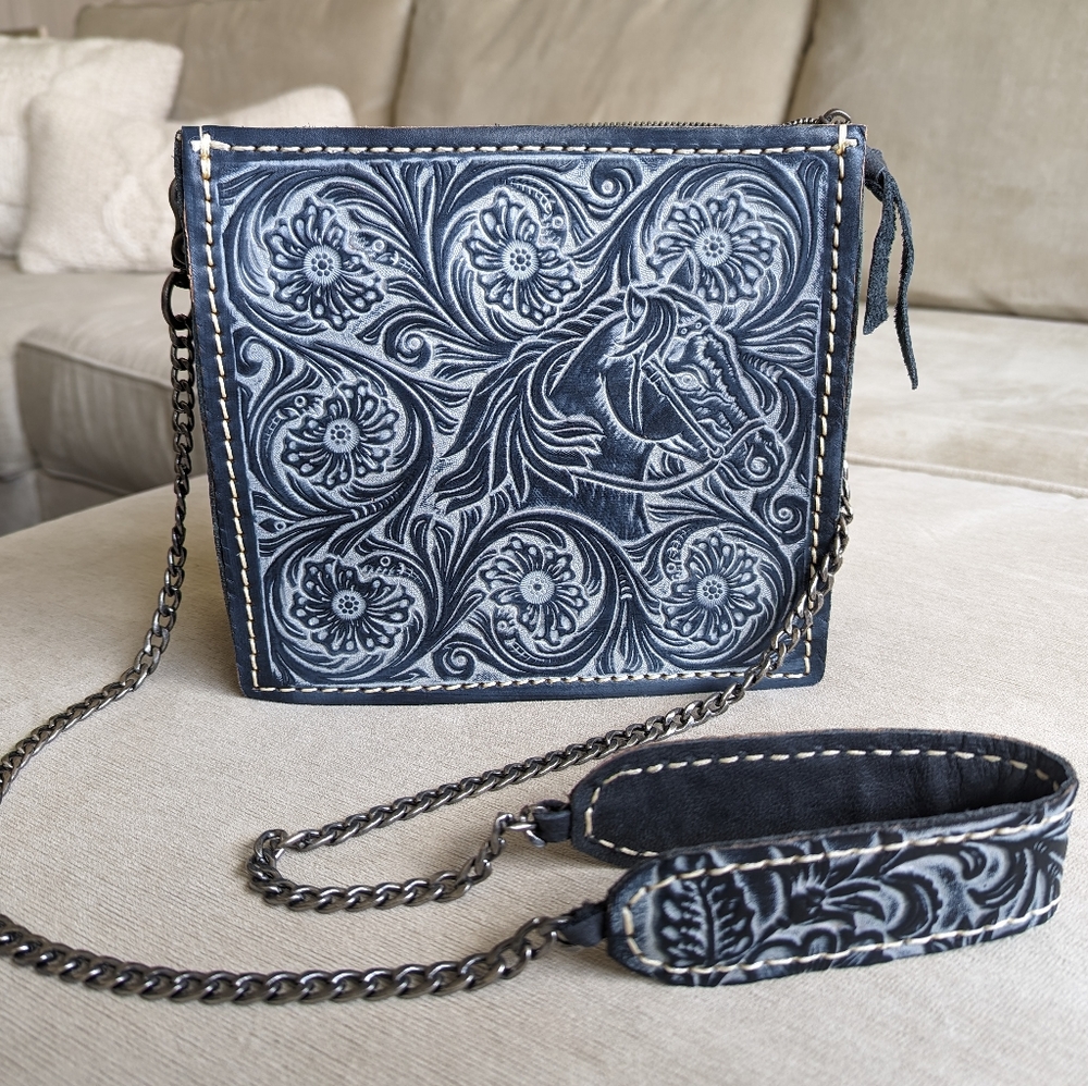 Authentic Leather Western Horse Crossbody Bag